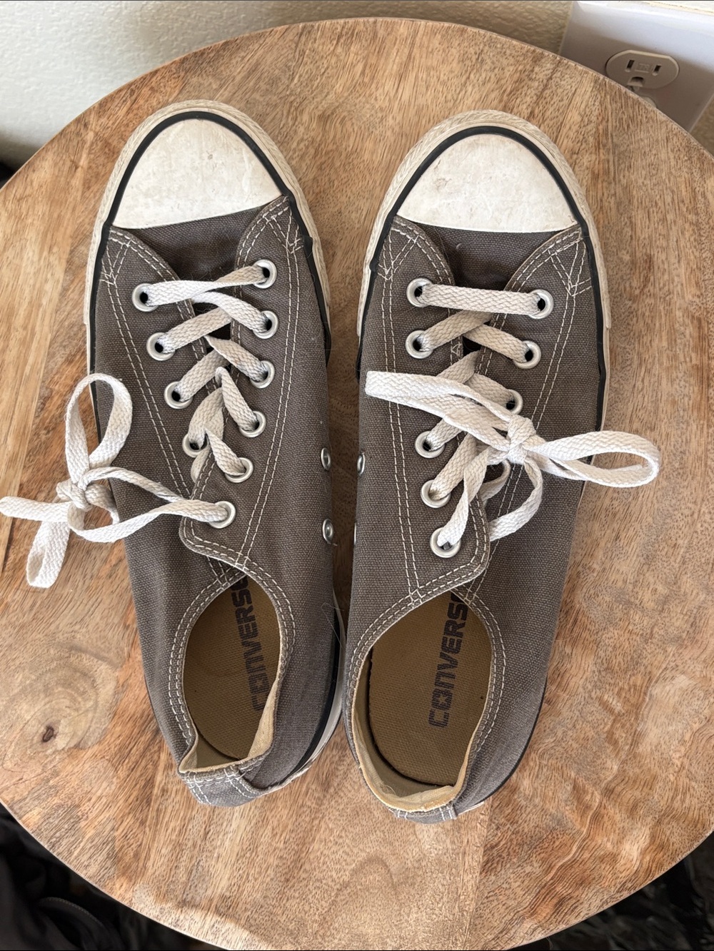 Converse Low Top Canvas Sneakers in Brown and White